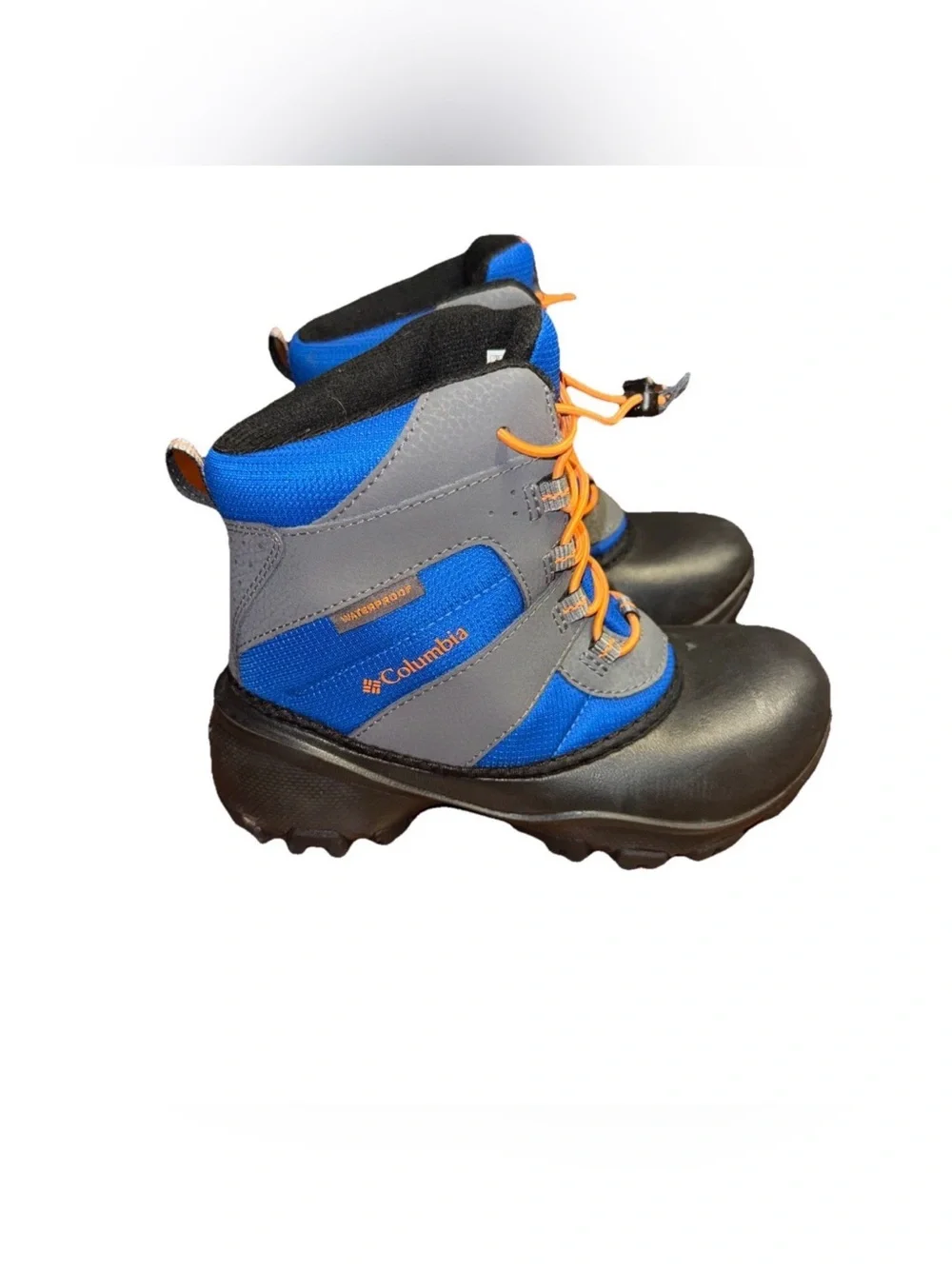 COLUMBIA Youth Boys Size 2 Rope Tow III Waterproof Boots Blue Gray Slip On Comfy